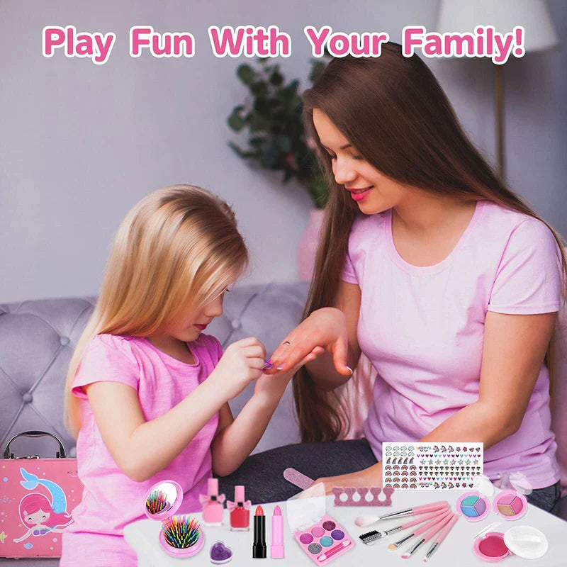 Kids Makeup Kit Pink Washable Princess Play Set Safe Non Toxic Back To School Gift 2025