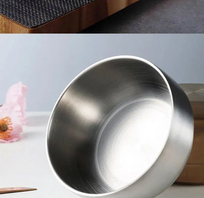 Cuenco para arroz de acero inoxidable de doble capa con tapa aislada