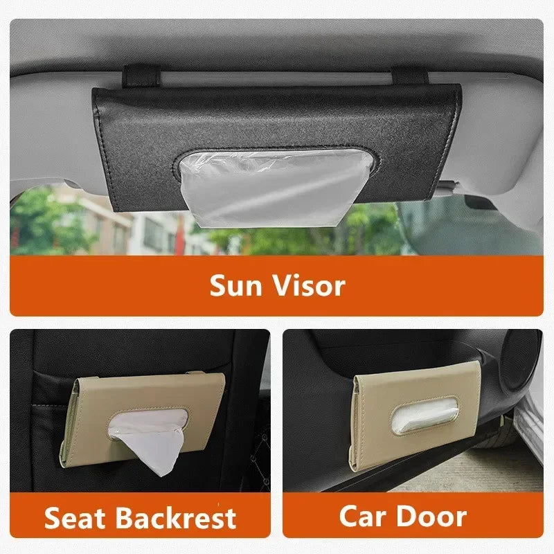 Car Tissue Box Holder - Sun Visor Accessory for Auto Interior Storage & Car Accessories PU Leather