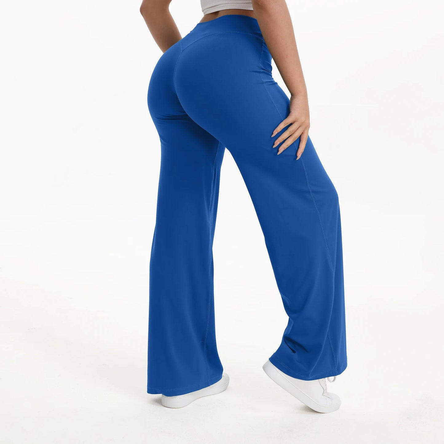 Zachte en flatterende dames yogabroek - midtaille rechte pijp, nylon/elastaan mix, voor sportschool en pilates