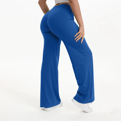 Zachte en flatterende dames yogabroek - midtaille rechte pijp, nylon/elastaan mix, voor sportschool en pilates