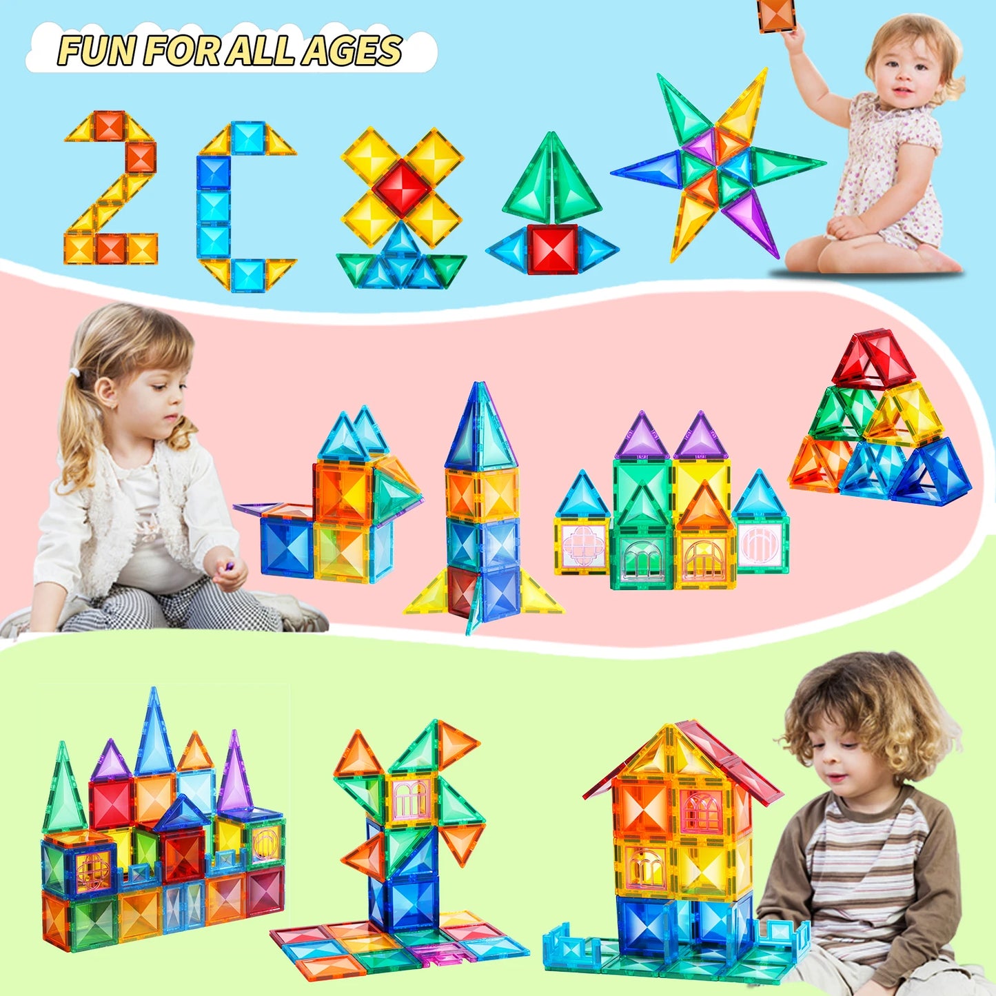 3D Magnetic Building Blocks Set - Diamond-Shaped Tiles for Kids Ages 3-8, STEM Construction Toys, Creative Vehicle Building, Educational Fun