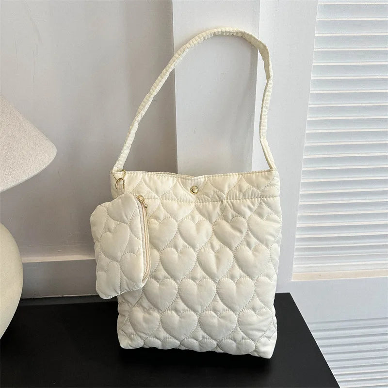 Cozy women's quilted tote – padded square shoulder bag, polyester, casual everyday