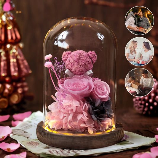 Eternal Preserved Rose Gift Box with Teddy Bear – A Thoughtful Valentine's Day Surprise for Her