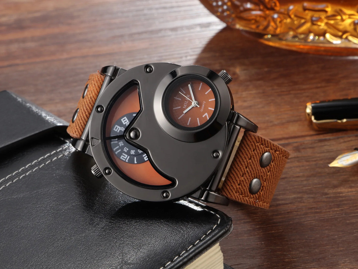 Quartz Sport Watch With Fabric Strap Irregular Alloy Case