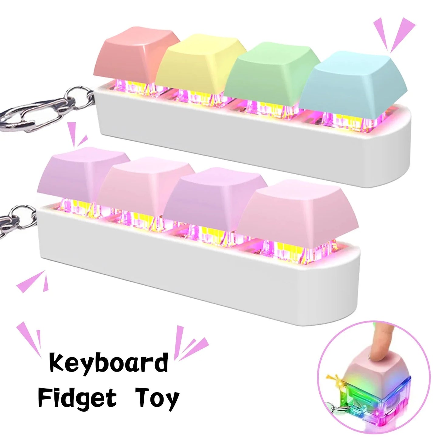 Keyboard Fidget Toy LED Keychain 4 In 1 Stress Relief