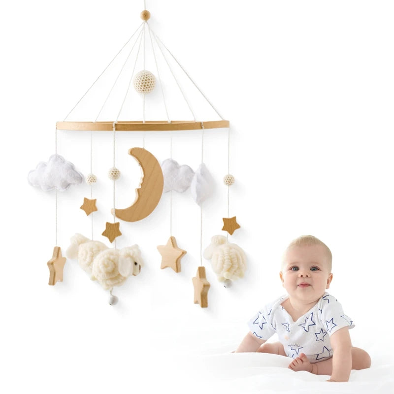 Wooden Felt Animal Crib Mobile With Soothing Calming Music