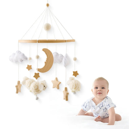 Wooden Felt Animal Crib Mobile With Soothing Calming Music