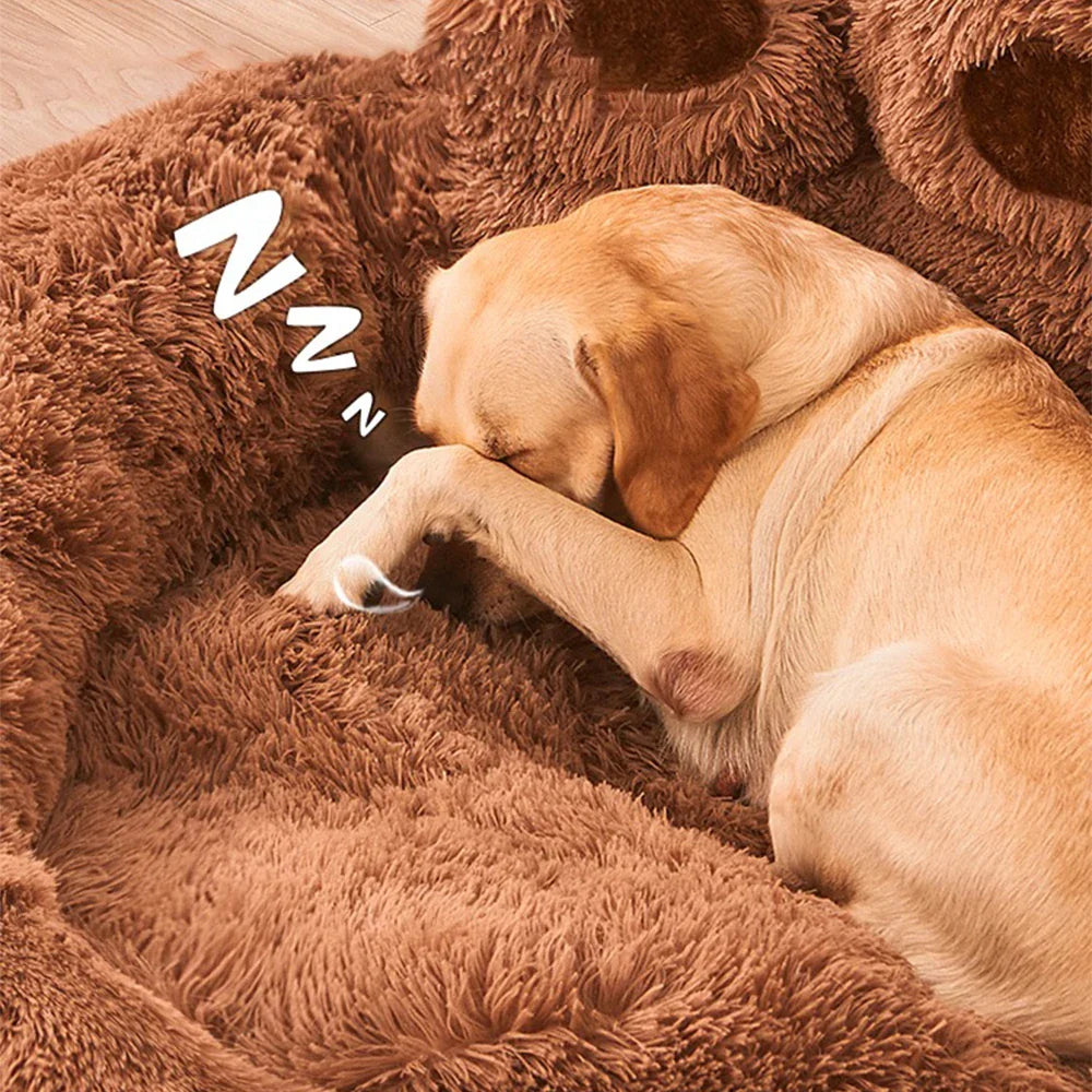 Hundebett Plüsch Rund Sofa Stil Bett Für Haustiere, Herbst 2025 Gemütliches Waschbares Plüschbett Mit Pfoten-Rückenlehnenunterstützung