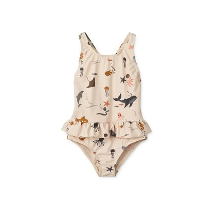 Quick-dry Kids’ Swimwear Set – Rash Guard & Hat, Nylon, Cartoon Seagull Star Print, Beach Holidays