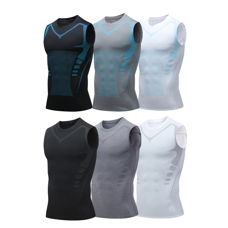 Quick-dry men's compression tank top – polyester, sleeveless, gym and bodybuilding vest