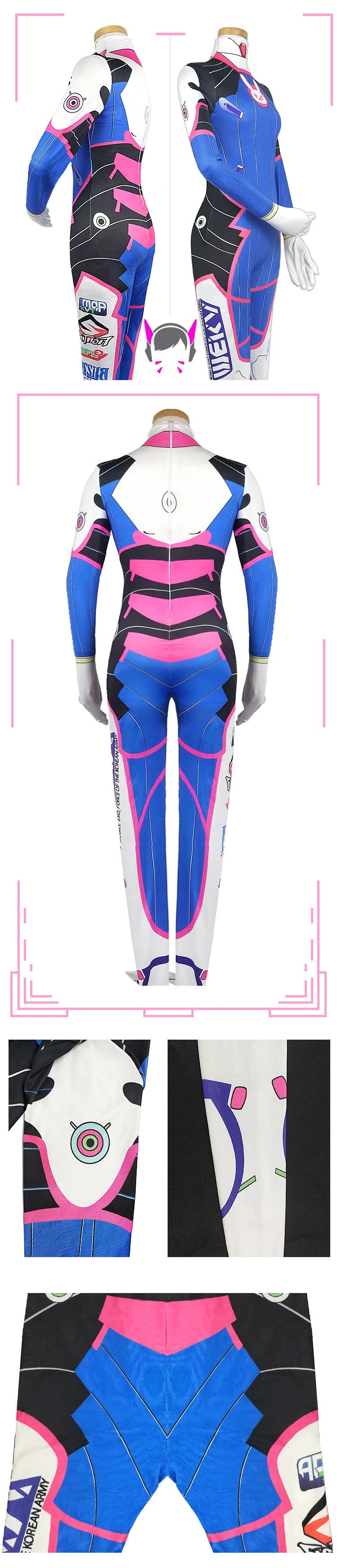 Overwatch DVa Meka Pilot Zentai Jumpsuit Cosplay Costume Set with Wig Headphones and Gun Props 2026