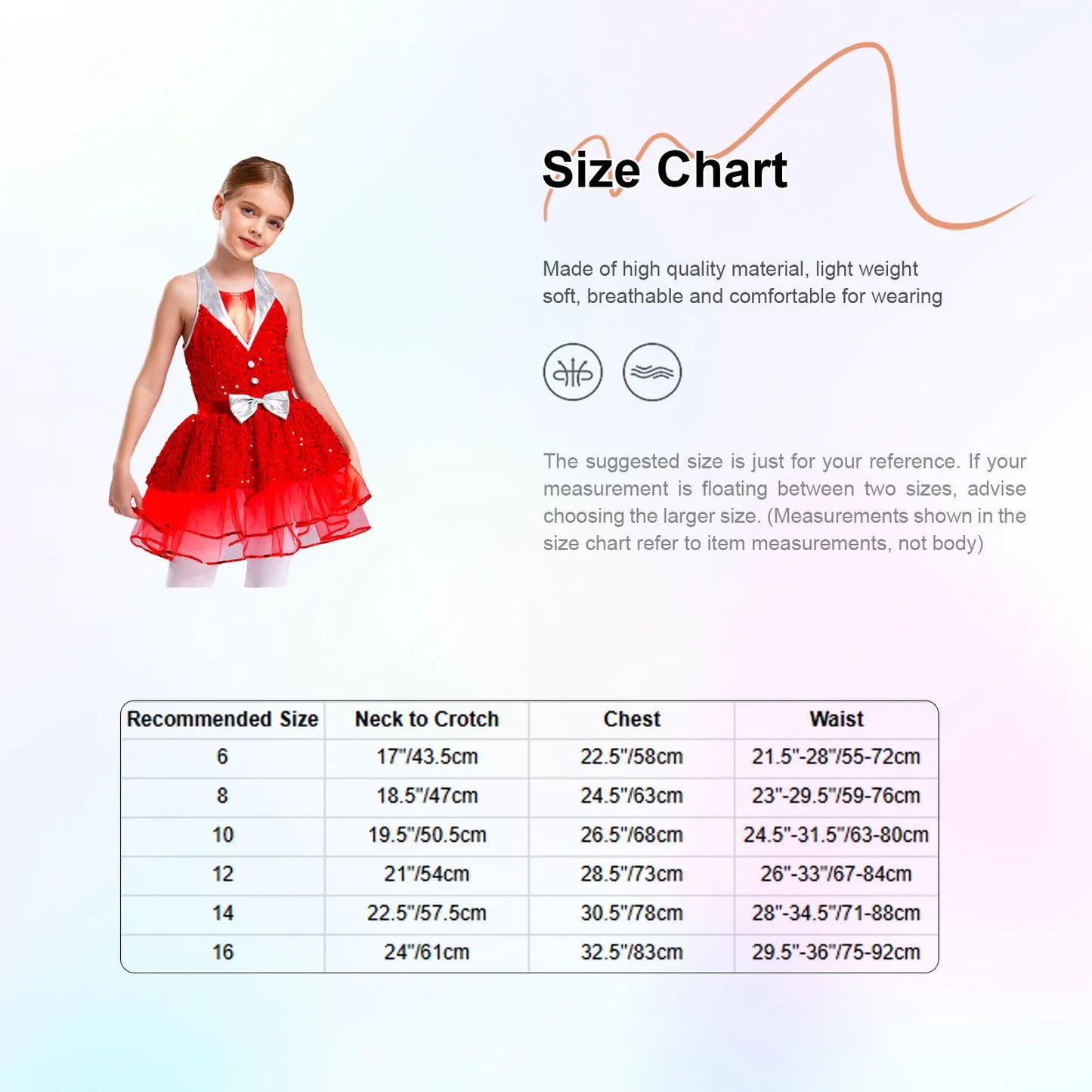 Lightweight girls' leotard - sequined skirted tutu, polyester, for ballet and dance performances