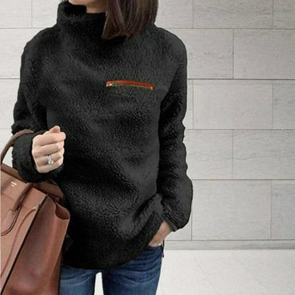 Warm Women's Turtleneck Pullover - Relaxed Sherpa Layering