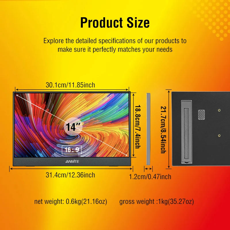 Draagbare Monitor 14.1 Inch Touch IPS HDR10 Tweede Scherm