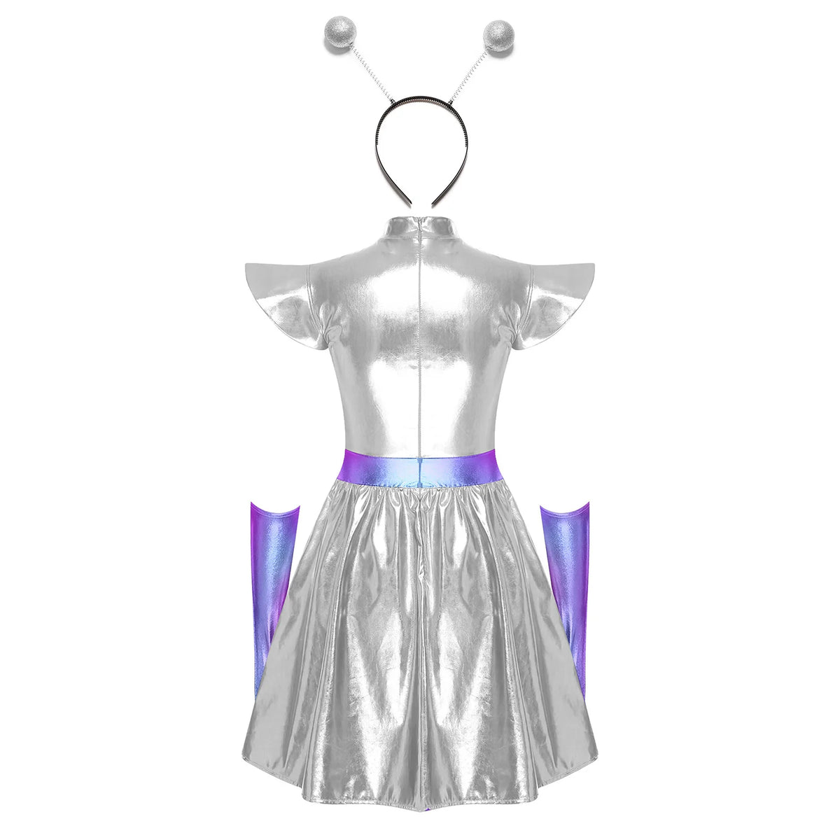 Zilverkleurige metallic astronauten-alien-tutu-jurk voor vrouwen, cosplayruimtecadetromper, Halloweenfeestjurk 2026