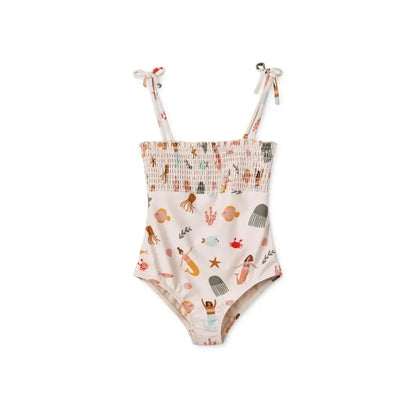 Quick-dry Kids’ Swimwear Set – Rash Guard & Hat, Nylon, Cartoon Seagull Star Print, Beach Holidays