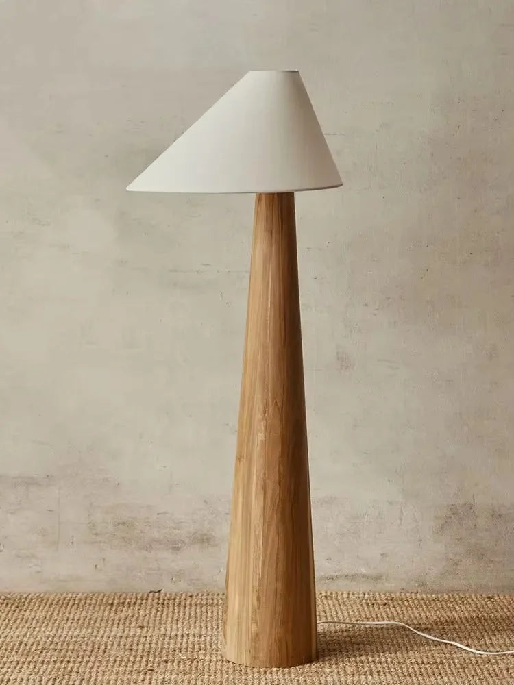 Japandi Conical Oak Floor Lamp Wabi Sabi Retro Lighting Home Decor
