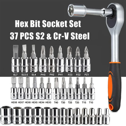 Socket Set 1/4 Inch Drive – 46 Pc Ratchet Wrench Kit With Sockets And Bits, Fall 2025 Ideal For DIY Auto Repairs