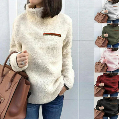 Warm Women's Turtleneck Pullover - Relaxed Sherpa Layering