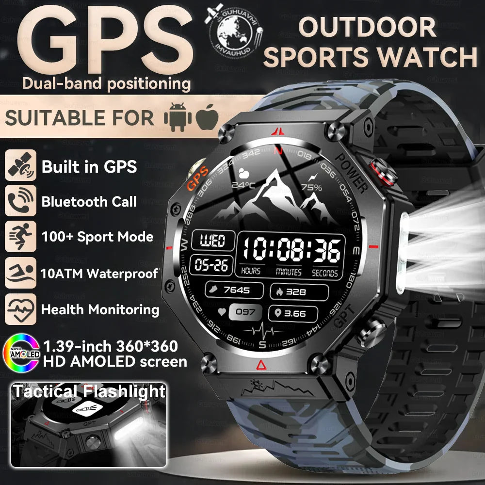 Military Smart Watch Rugged GPS Compass Altimeter Barometer 10ATM Waterproof AMOLED Bluetooth Call Fall 2025 Gear