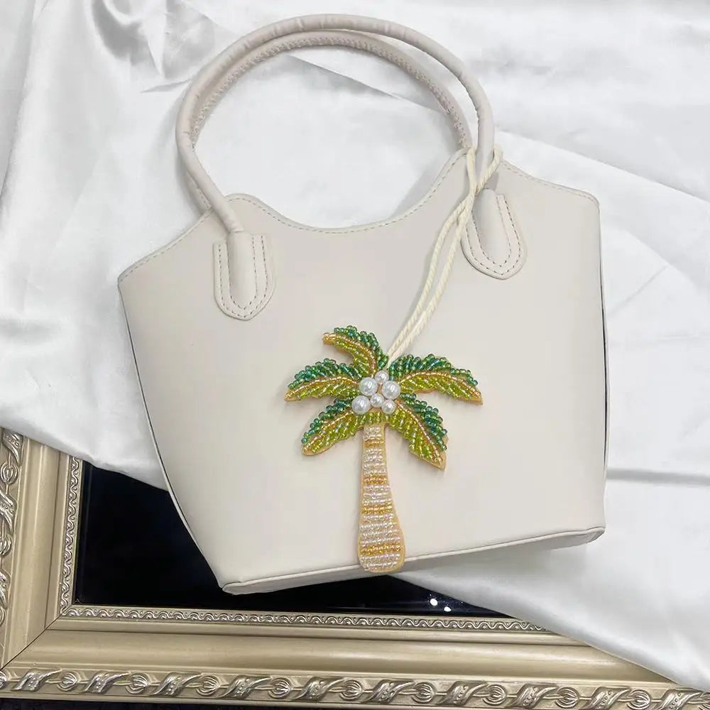 Kokospalme paljettmerke nøkkelring veskeanheng håndlaget