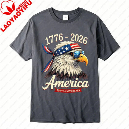 Soft Unisex Bald Eagle Graphic Tee - Short-Sleeve, Durable Cotton, For 250th Anniversary Independence Day Celebration