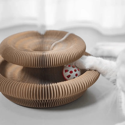 Foldable cardboard cat scratcher with catnip and bell – multi-level kitten claw toy 2026