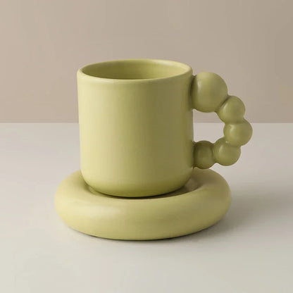 Keramiktasse mit Tablett Perlenhenkel Nordische handgefertigte Tasse Herbst 2025 Geschenk Dekoratives Servieren