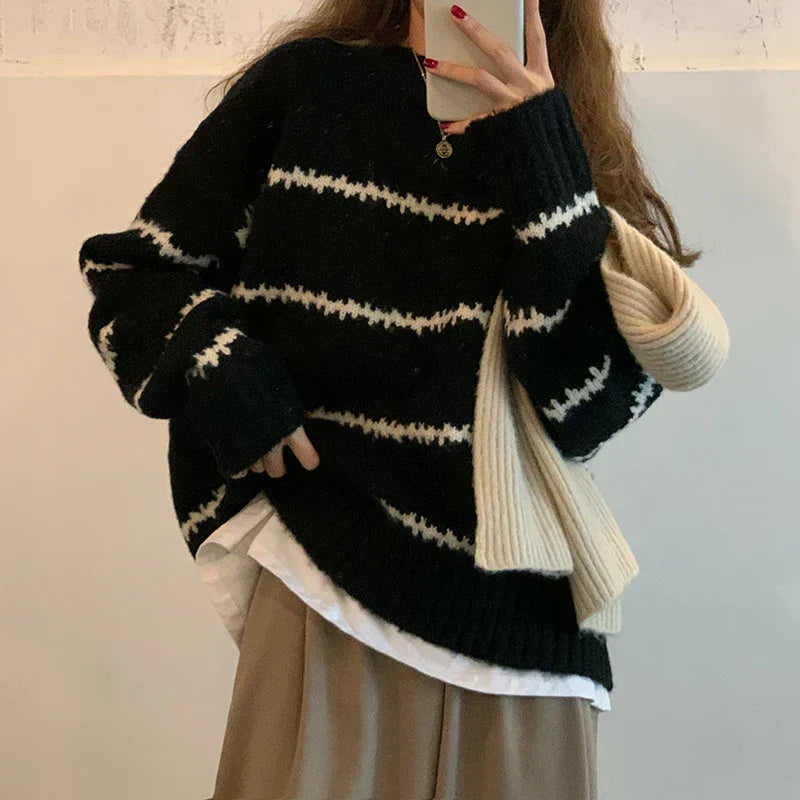 Oversized Cozy Womens Knit Sweater - Chunky Crewneck Winter