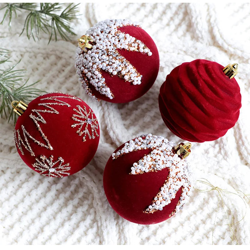 Burgundy Velvet Christmas Ornaments - Flocked Wine Red Balls for Holiday Tree Decor, Wedding & Anniversary Celebrations