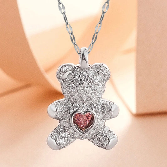 Cute Pink Crystal Bear Necklace for Women - A Lovely Valentine's Day Gift for Girls & Daughters