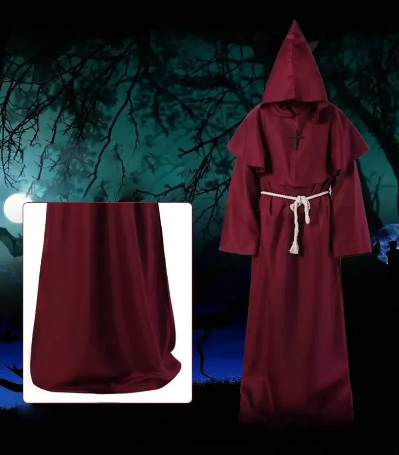 Middeleeuwse monnikenmantel met kap, tovenaarstovenaar-riddercape, Halloween-cosplaykostuum voor volwassenen 2026