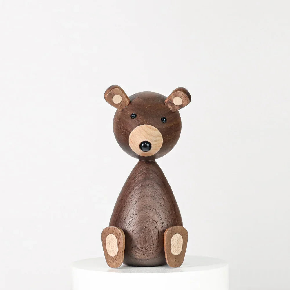 Wooden Bear Figurines Brown Nordic Decorative Sculptures Fall 2025 Cozy Shelf Mantel Accent Gift Idea