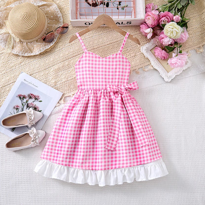 Breathable girls' dress - lace-up sling, sleeveless, flowy, polyester, for summer