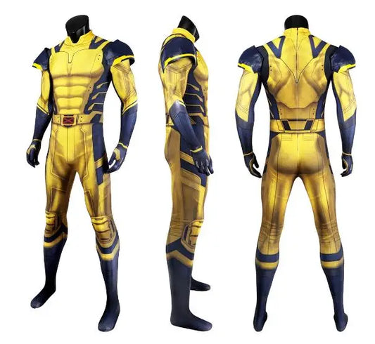 James Howlett Wolverine Costume with 3D-Printed Shoulder Armor - Superhero Jumpsuit for Halloween Cosplay, Men's Outfit