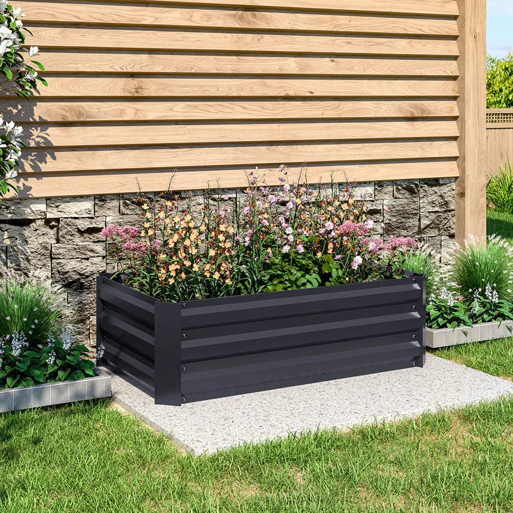 Metal Raised Garden Bed 4x2ft Rectangular Planter Box for Flowers, Vegetables, and Herbs in Black