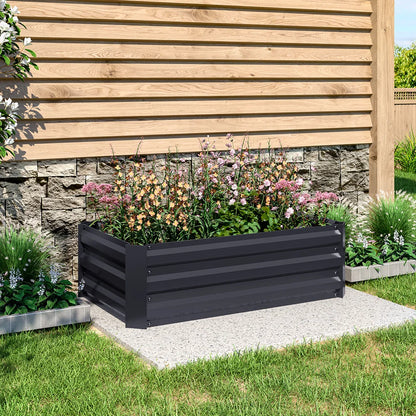 Metal Raised Garden Bed 4x2ft Rectangular Planter Box for Flowers, Vegetables, and Herbs in Black