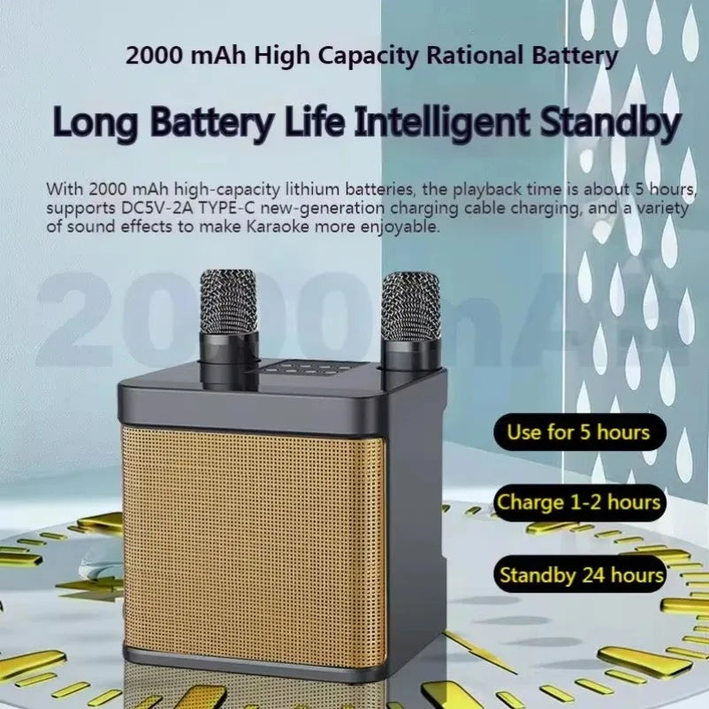 Bluetooth Højttaler Karaoke System Bærbar Trådløs 10W Med 2 Mikrofoner Udendørs Fest Lyd Fall 2025