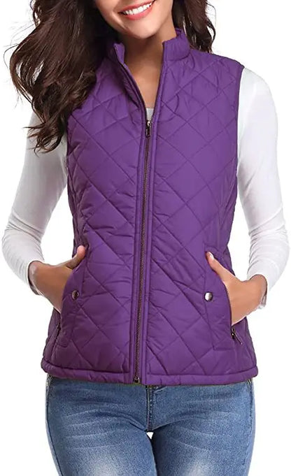 Lightweight Women Quilted Vest - Stand Collar Cotton Winter