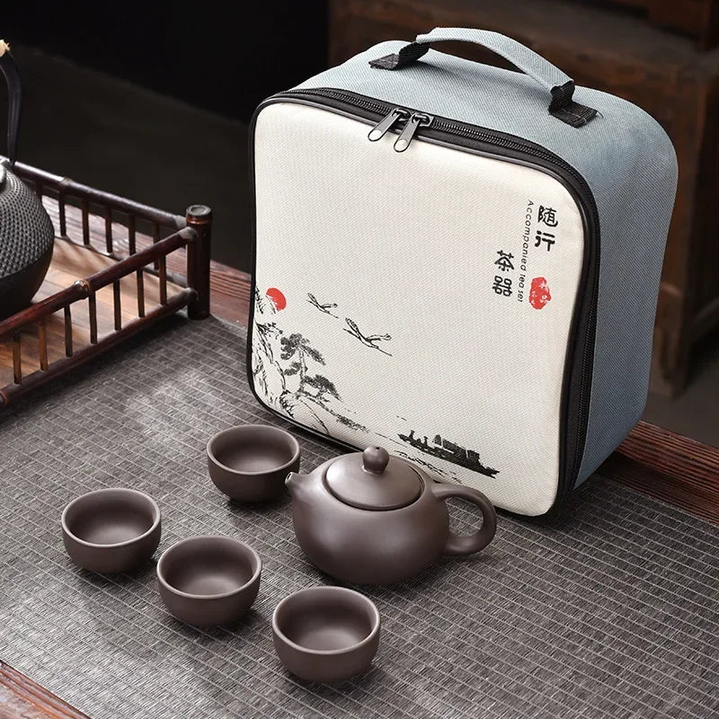 Purple Clay Travel Tea Set Portable Kung Fu Teaware