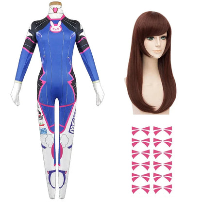 Overwatch DVa Meka Pilot Zentai Jumpsuit Cosplay Costume Set with Wig Headphones and Gun Props 2026