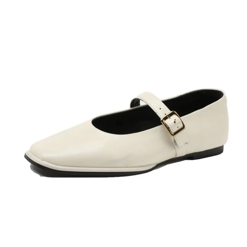 Supportive Women Mary Jane Flats - Square Toe, Leather