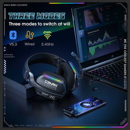 Wireless Gaming Headset Tri Mode Bluetooth Wired Immersive