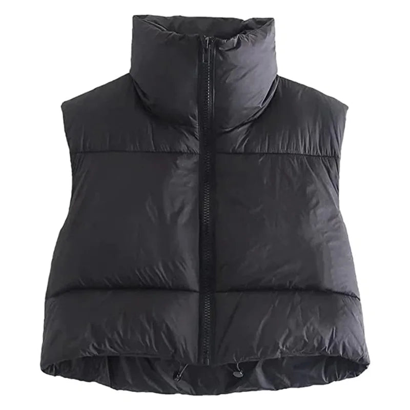 Warm Women’s Puffer Vest - Cropped Boxy, Polyester, Winter