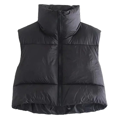 Warm Women’s Puffer Vest - Cropped Boxy, Polyester, Winter