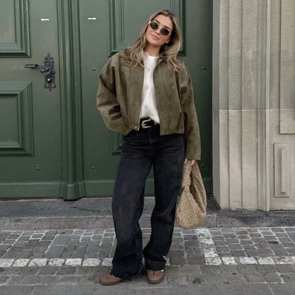 Oversized Women’s Bomber Jacket - Boxy, Velvet, Autumn