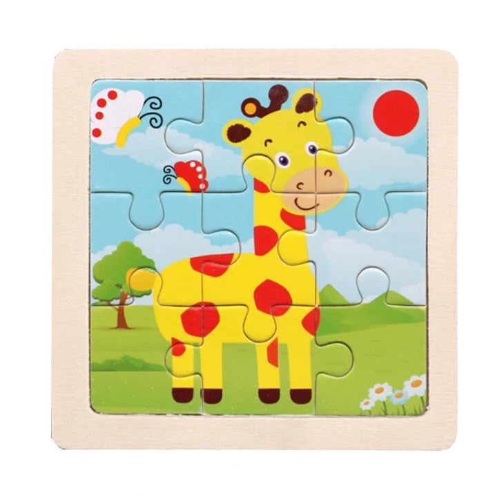 Kids Wooden Jigsaw Puzzle - Montessori Cartoon Animal Vehicle Educational Toy for Children