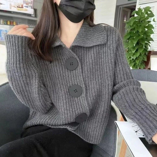 Suéter de punto con cuello de muñeca para mujer, cárdigan suelto artístico de moda para primavera y otoño