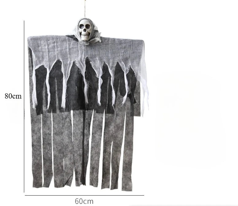 Oplichtende schedel, skelet en gaas met hangende geest voor Halloween, griezelige decoratie voor huis, tuin en buiten 2026